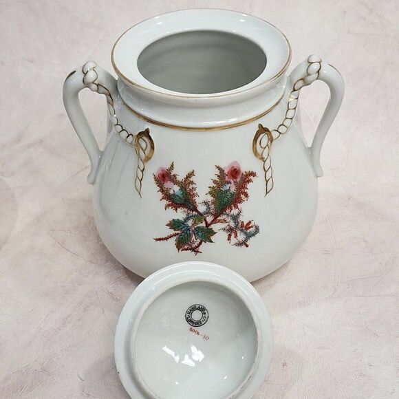 1800s HAVILAND & Co LIMOGES Moss Rose Lg. Sugar & lid 4 tea Cups Rope & Anchor - Picture 4 of 16